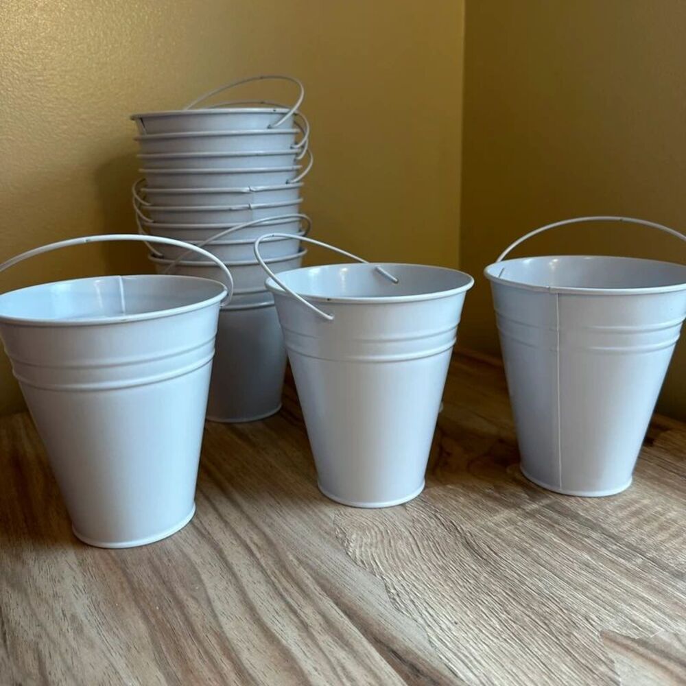 12 Pack White Metal Mini Pails 5” Galvanized Buckets Party Favor Decor storage